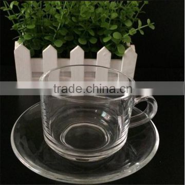 LOGO custom heat resistant glass tea coffee cup and saucer set ,Straight body glass cup