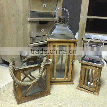 Wooden Lantern with Stillness Steel Top set of 3 | Antique Wooden Lantern