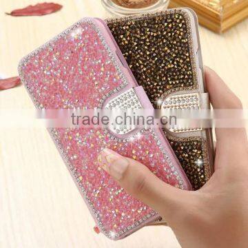 Full Diamond flip leather phone case for iPhone7, PU card slot leather back cover for iPhone 7 plus