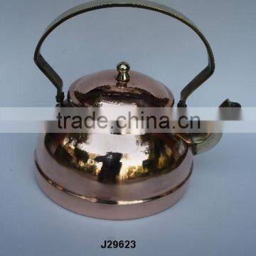 Copper Kettle with pewter lining and brass handle polished