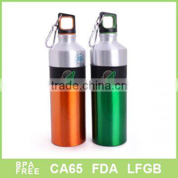 Aluminum Water Bottle Great for Outdoor and Sport Activities. Plastic Screw lid Looped on the Top