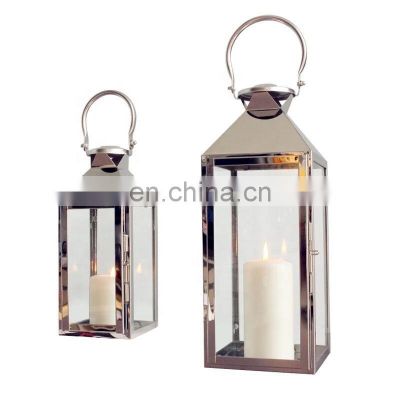 Glass Lanterns Morden Outdoor Decorative Metal Stainless Steel Candle Lanterns