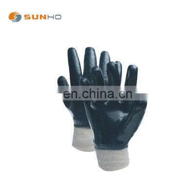 Sunnyhope work gloves safety construction Blue nitrile full coated,Smooth finished, jersey liner,knit wrist gloves