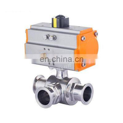 Fast Installation Stainless Steel Sanitary 3 Way SS304 Pneumatic Actuator Clamped Sanitary Ball Valve