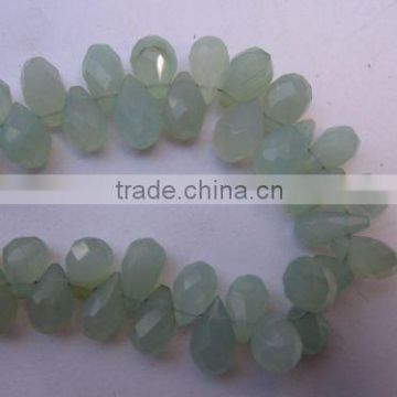7 inch aqua chalcedony faceted drops beads gemstone 6x10mm to 6x15mm