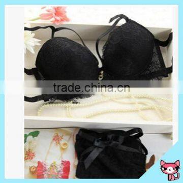 Black Embroidery Lace Wire Ladies Bra Set