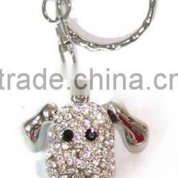 Fashion key chain with dog pendant zinc cz stones