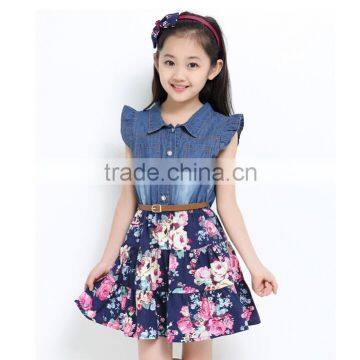 3 colors floral print kids jeans dress