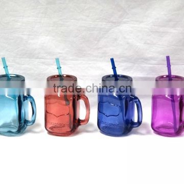 4 Pcs Colorful Glass Mason Jar With metal Lid And Straw Wholesale