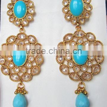 BLUE FEROZA Gold plated DANGLER earrings