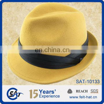 100% yellow wool trilby hat, winter felt hat