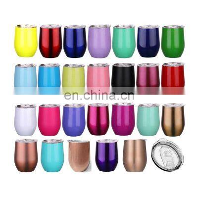 Stainless Steel Wine Tumbler Mugs Coffee Beer Cup Egg Shaped Vacuum Insulated Tumblers With Lid And Straw