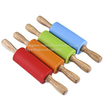 Baking Tools Non Stick Silicone Rolling Pin with Rubber Wood Handle Rolling Stick