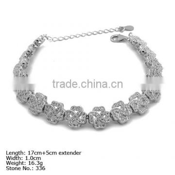 [BZ4-0036] 925 Silver Bracelet with CZ Stones White CZ Stone Flowers Bracelet for Girl Silver Bracelet Jewellery