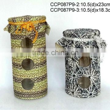 CCP087P9 round glass jar with leather coating