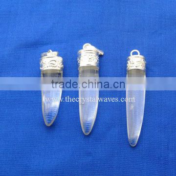 Wholesale Crystal Quartz Horn Shape Metal Capped Pendant