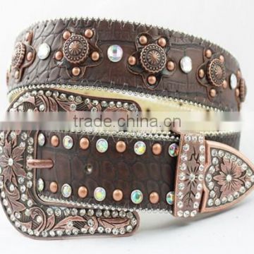 Western cowgirl belts with clear rhinetone