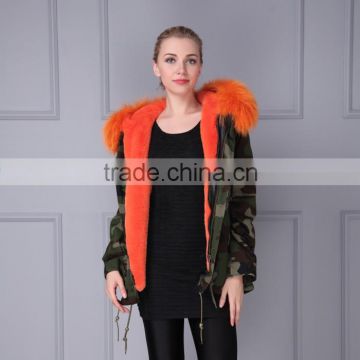 Orange fur lining orange fur hood trim jackets wholesale camouflage parka