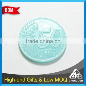 Customzed logo colorful embossed euro shopping cart coin plastic