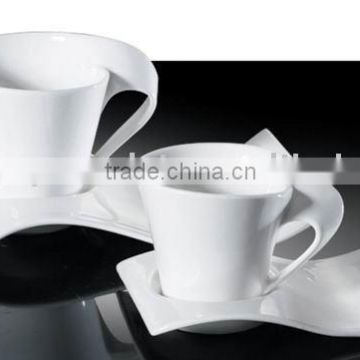 H7444 porcelain oem 150ml 280ml wave shape coffee cup&saucer