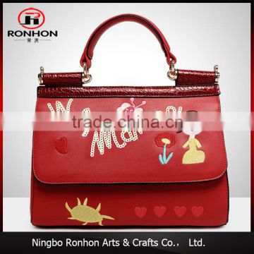 2016 Newest innovative products lady embroidery handbag leather bag from china factory