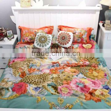 100% 60S long stapled cotton digital printed leopard with flowers Bedding set wholesales