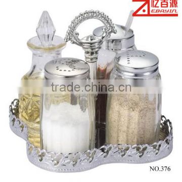 chrome plated rack stand glass spices and herbs bottle