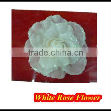Gauze White Rose Flower with glitter