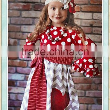 New High Quality Glamorous Toddler Valentine Day Dress With Cure Heart Cotton Chevron Ruffle Dress For Girls Boutique Long Frock