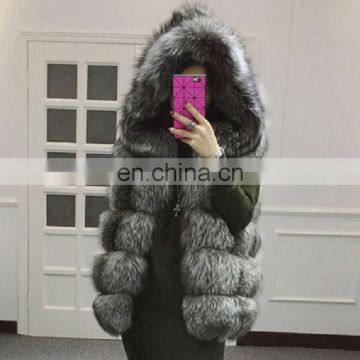 Silver fox fur coat hooded stripe medium-long vest large size women
