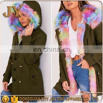 latest popular long style ladu coat with hooded fur parka ladies winter coats