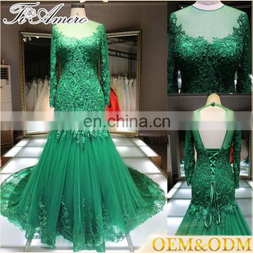 long sleeve lace backless mermaid fishtail elegant evening dress