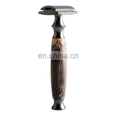 High Quality Natural  Handle Mens Double Edge Adjustable Matte Black Bamboo Safety Razor