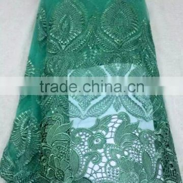 YL007-2 aqua color african lace wedding material gold thread african tulle fabric