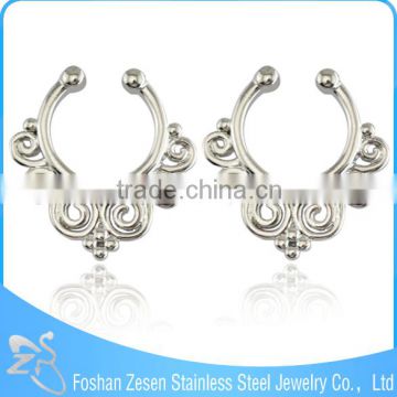 New arrival hypoallergenic non pierced round hoop nose rings fake septum rings