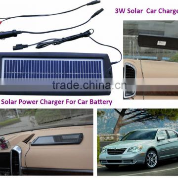 3W Solar Panel DC12v car battery charger,promot gift solar battery charger 12v