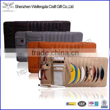 Brown Car Sun-visor CD Card Case Sunglasses Clip Holder Multifunctional Leather CD Storage Bag