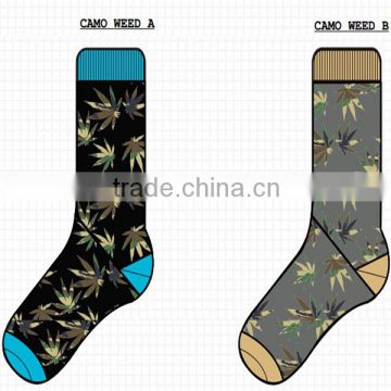 Free size custom high quality cheap knitting pattern plantlife weed socks