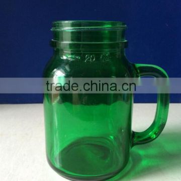 600ml 21oz green glass mason jar with handle and cap