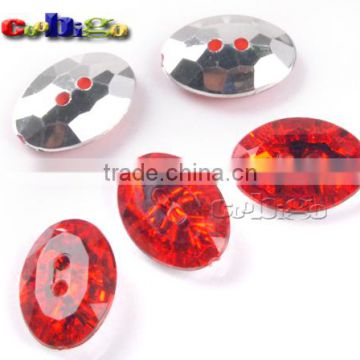 18*13mm Oval Shaped Red Acrylic Bling Rhinestone&Crystal Button For Stylish Bags Garment Shoes #FLN014-A(01)