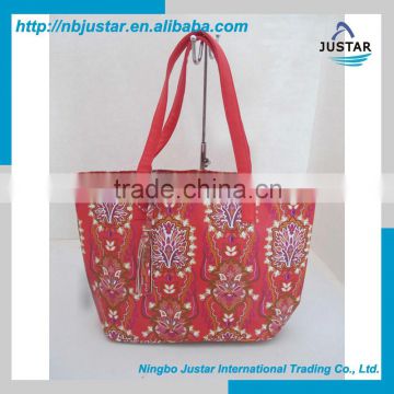 High quality cotton promotional shopping bag red floral cheap beach bag shopping bag for ladies