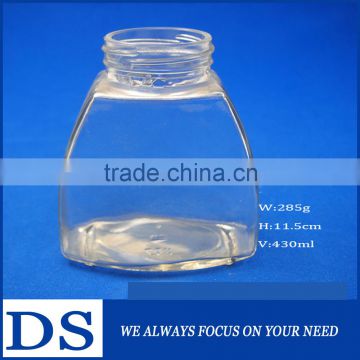 430ml wholesale triangular clear glass jars for coffee
