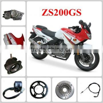ZS200GS motorcycle parts rear wheel/front rim/guard comp/speedometer gear/Seat assy to South America market from China