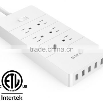 6 Outlet 5 Port USB smart Power Strip with switch US plug CE UL ETL CETL Certictication Socket Electrical plug extension cord