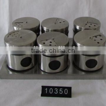 6 pieces mat shinning stainless steel coated empty spice jars with stand