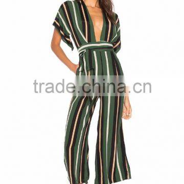 latest stripe design jumpsuit summer V neck sexy jumpsuits for women