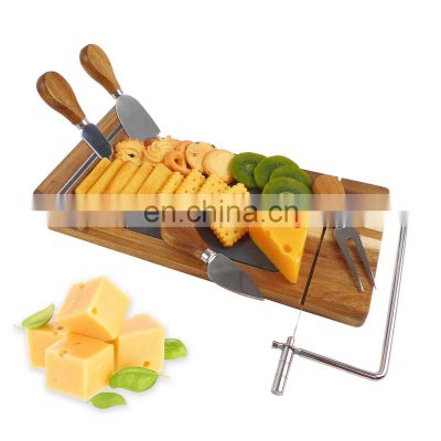 Customized Acacica Wood Wire Butter Cheese Cutter Board With Wire Slicer