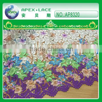 Fashion flower printed multi color guipure lace fabric/chemical lace AP8320
