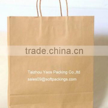 brown kraft paper bag with twisted handle, natural kraft paper flat bottom bag, printing kraft paper bag for packing