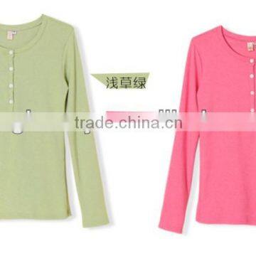 Environmental slim girls long sleeve button t-shirts for spring and winter